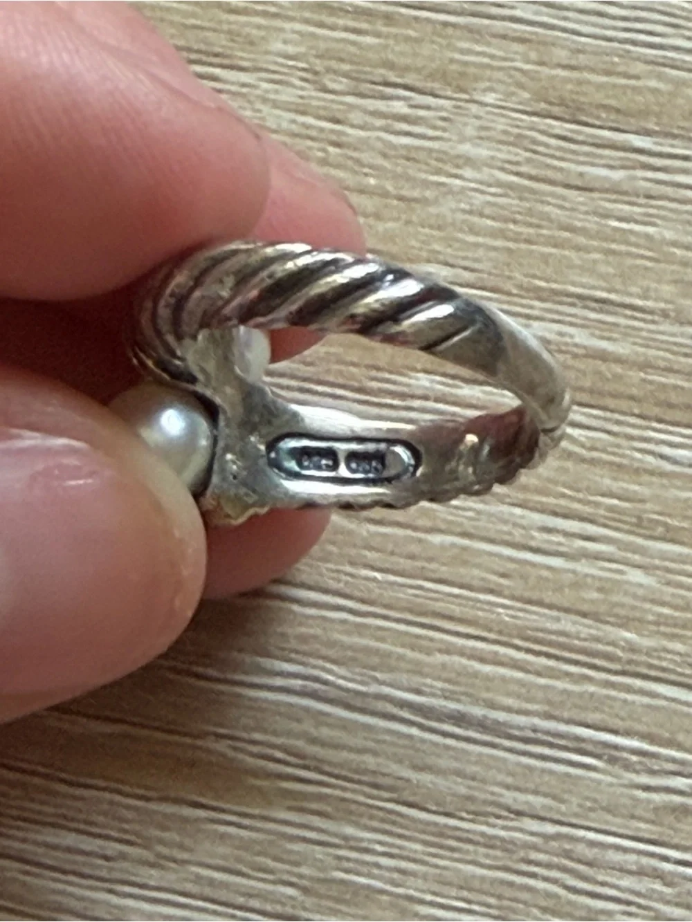 LN David Yurman Cable Classic Bypass Ring, 18k Gold, Sterling Silver, Pearls 6.5